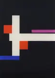 Walter Dexel, Figuration in Weiss auf Schwarz mit 2 roten Quadraten, 1972, Silkscreen in colours
