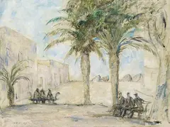 Hans Meid, Puerto Orotava, Platz mit Palmen, 1927, Oil