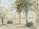 Hans Meid, Puerto Orotava, Platz mit Palmen, 1927, Oil