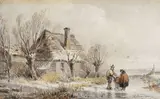 Andreas Schelfhout, Zugeschrieben - Gehöft in Winterlandschaft