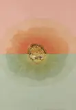 Dieter Roth, Mittlerer Sonnenuntergang, 1968, Wurstscheibe auf rosa und blauem Papier in Kunststofftasche