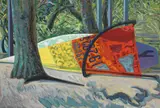 Surfbrett a Lago di Bolsena by Norbert Tadeusz, 1979, Oil on canvas, sold Dec 2008
