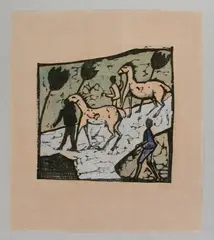 Weiße Pferde by Erich Heckel, 1912, Woodcut in colours, sold Dec 2008