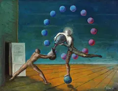 Edgar Ende, Der Tänzer auf der Kugel, 1948, Oil on paper
