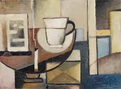 Stilleben mit weisser Tasse und brennender Zigarette by Arnold Topp, 1921, Oil on canvas, sold Dec 2008