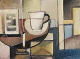 Arnold Topp, Stilleben mit weisser Tasse und brennender Zigarette, 1921, Oil on canvas