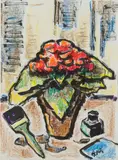 Karl Schmidt-Rottluff, Stillleben mit roter Blume und Malutensilien