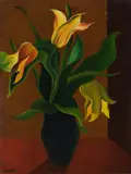 Heinrich Hoerle, Tulpen in dunkler Vase