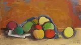 Früchtestillleben (Äpfel in Tüte) by Karl Hofer, 1946, Oil, sold Dec 2008