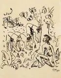 Max Pechstein, Im Tarofeld I, 1914, Reed pen drawing