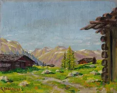 Philipp Bauknecht, Berglandschaft mit Hütten, 1910, Oil on canvas