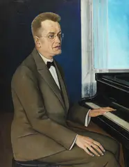 August Heitmüller, Porträt eines Mannes am Klavier, 1920, Oil on panel