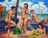 Carl Christoph Hartig, Badende weibliche Akte, 1913, Oil on canvas