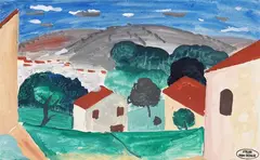 André Derain, Paysage avec maison rose, 1920, Gouache