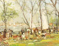 Kurt Seifert, Frühlingshafte Szene im Park (Wannsee), 1920, Oil