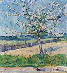 Heinz Porep, Blühender Baum in Frühlingslandschaft, 1925, Oil