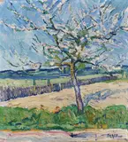 Heinz Porep, Blühender Baum in Frühlingslandschaft, 1925, Oil