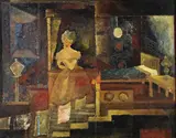 George René Halkett, Interieur mit Dame, 1946, Oil on panel