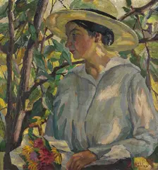 Frauenporträt mit Hut by Hermann Mühlen, 1915, Oil on canvas, sold Dec 2008