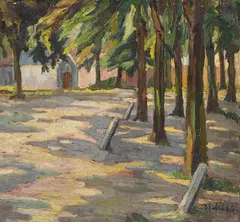 Südliche Landschaft mit Kapelle by Hermann Mühlen, 1915, Oil on canvas, sold Dec 2008