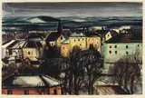 Josef Karl Nerud, Blick von Simbach nach Braunau, Abendstimmung, 1932, Watercolour