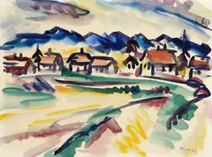Emil von Gerliczy, Dorfansicht, 1920, Watercolour