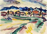 Emil von Gerliczy, Dorfansicht, 1920, Watercolour