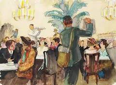 Mateo Cristiani, Caféhausszene, 1930, Watercolour