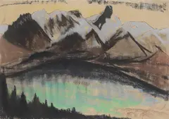 Käthe Loewenthal, Bergsee vor blauen Gipfeln, 1910, Coloured chalk