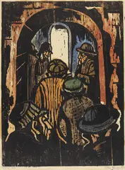 Jacob Steinhardt, Eingang zum Haus der Lehrer, 1921, Woodcut in colours