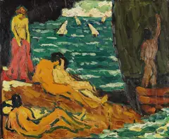 Edmund Daniel Kinzinger, Badende am Strand, 1911, Oil on paper