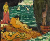 Edmund Daniel Kinzinger, Badende am Strand, 1911, Oil on paper