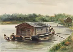 Josef Karl Nerud, Bootshütte am Innaltwasser, 1939, Watercolour