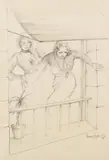Franz Zureich, Zwei Damen am Balkon, 1932, Pencil drawing