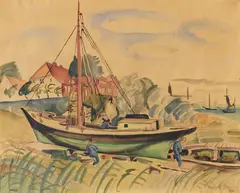 Bootswerft by Rudolf Jacobi, 1920, Watercolour, sold Dec 2008
