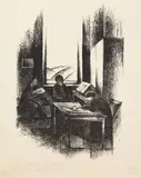 Fritz Fuhrken, Besuch bei Alfred Kubin in Zwickledt (Oberösterreich), 1921, Lithograph