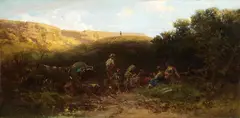 Carl Spitzweg, Lagernde Karrner (Rast der Streuner), Um 1870-1875, Öl auf zweischichtiger Holztafel
