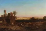 Max Schmidt, Kairo in der Ferne liegend, im Vordergrund Kamelreiter, 1849, Oil on canvas