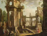 Giovanni Paolo Panini, Nachfolge - Capriccio mit antiken Ruinen und Figurenstaffage, Oil on canvas