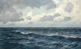 Claus Bergen, Bewegte See unter aufreissendem Wolkenhimmel, Oil on canvas