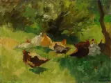Thomas Herbst, Hühner im Garten, 1900, Oil