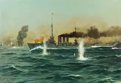 Claus Bergen, "S.M.S. Regensburg" in der Seeschlacht im Skagerrak am 31. Mai 1916, 1916, Oil on canvas