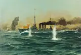 Claus Bergen, "S.M.S. Regensburg" in der Seeschlacht im Skagerrak am 31. Mai 1916, 1916, Oil on canvas