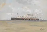 Hans Bohrdt, Schnelldampfer "Auguste Victoria" der HAPAG auf der Elbe vor Brunshausen, 1897, Gouache