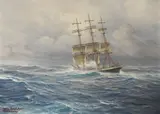 Johannes Holst, Vollschiff "Pinnas" auf schwerer See, 1935, Oil on canvas