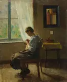 Henrik Carl Nordenberg, Häkelnde Frau am Fenster, 1900, Oil on canvas