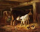 Friedrich Voltz, Im Stall, Oil on canvas