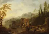Maximilian Joseph Schinnagl, Umkreis - Landschaft mit Ruine am Flussufer, Oil on canvas