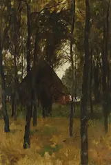 Thomas Herbst, Haus hinter Bäumen, 1880, Oil on paper