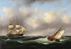 Govert van Emmerick, Zugeschrieben - Brigg und Frachtsegler auf hoher See, 1860, Oil on canvas